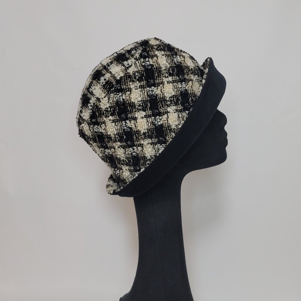 Vintage Style Bucket Hat in a Multi Color Wool Plaid with a Black Contrast Brim